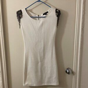 Better B. Ivory Bodycon Dress Beaded Shoulders